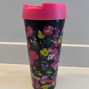 Vera Bradley Black Floral Travel Mug with Pink Lid